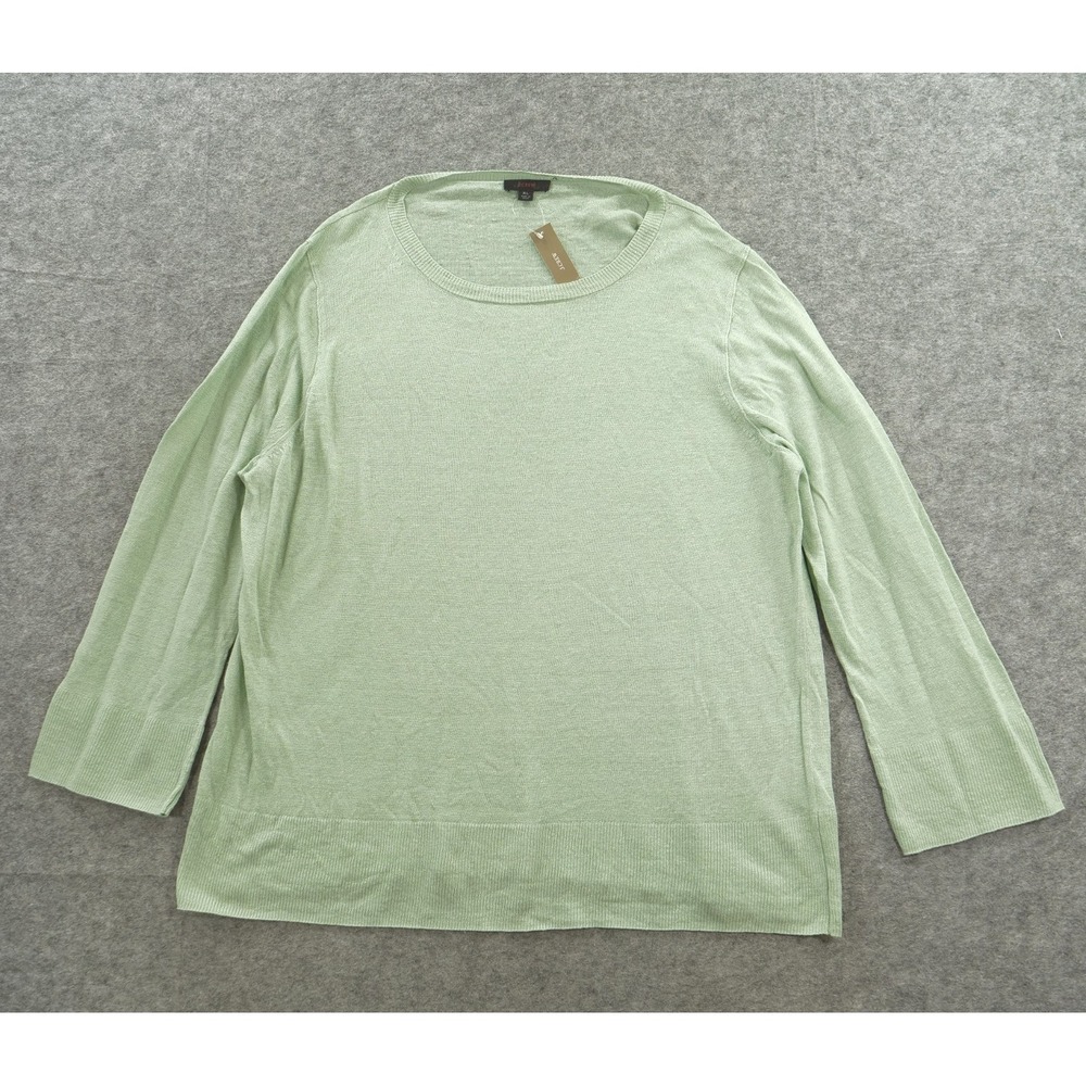 J Crew Sweater Womens Extra Large Green Linen Relaxes Round Neck Long Sleeve New